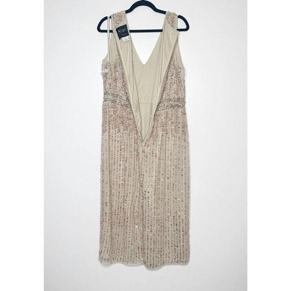NWT Mac Duggal Beaded Column Gown Midi Dress Women's Champagne Size 14 $598 - Picture 5 of 11